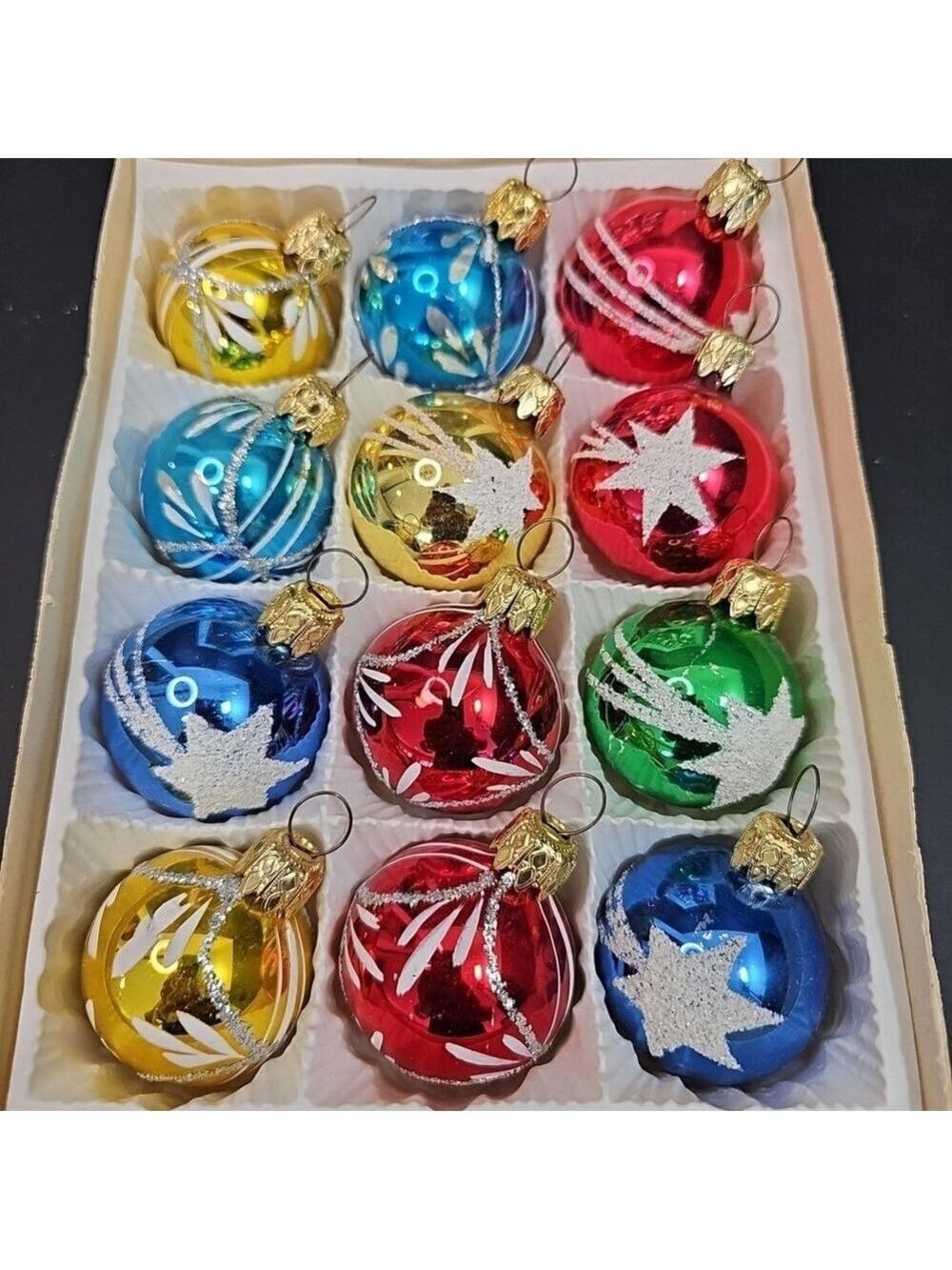 Vintage Poland Christmas Baubles 12pcs Set With Box Nice Set!